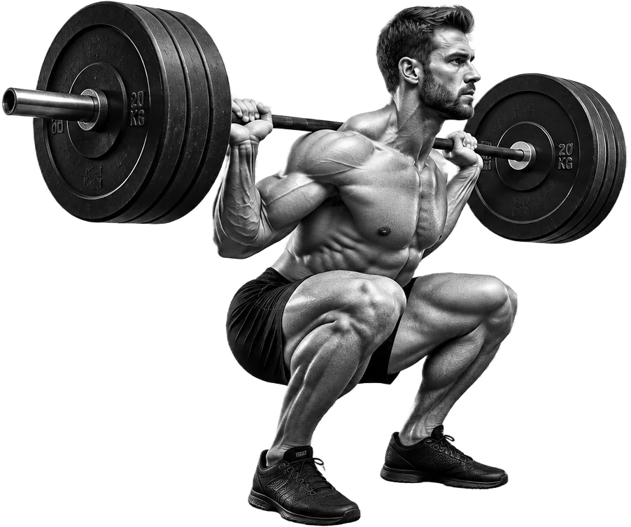 Athlete performing a heavy barbell back squat